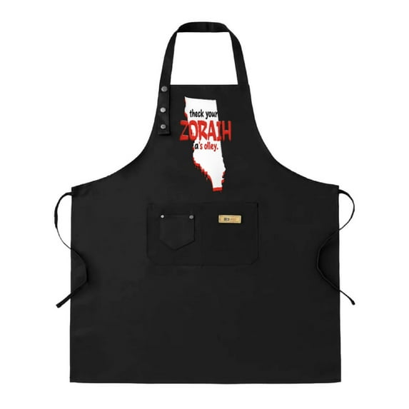 2 Pack Adjustable Bib Apron with Front Pocket - Stylish Black Apron Featuring Red & White Map Outline Design with " Check Your ZORAH at " Text - Perfect for Cooking & Chef Use for Men & Women