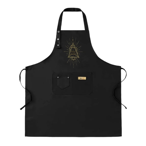 2 Pack Adjustable Bib Apron for Cooking - Black with Golden Geometric Human Figure Design & 2 Pockets - Perfect for Men & Women Chefs