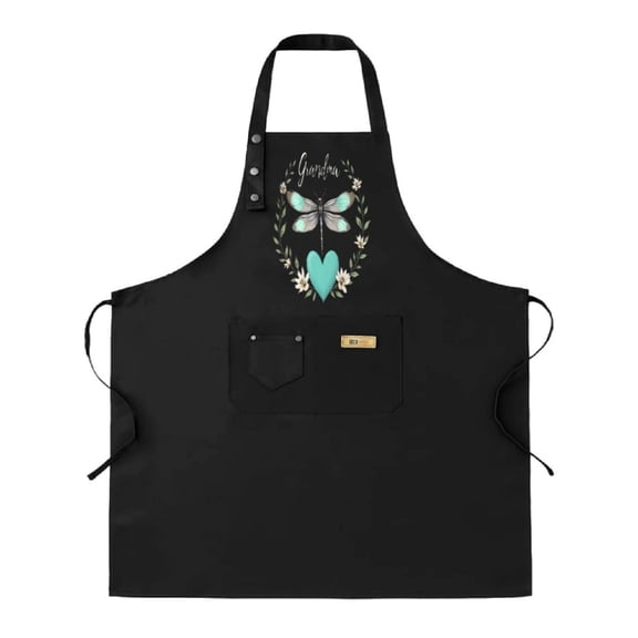 2 Pack Adjustable Bib Apron for Cooking - Floral Butterfly Design with Teal Heart & ' Grandma ' Cursive - Perfect for Men & Women