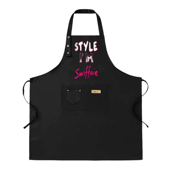 2 Pack Adjustable Bib Apron for Cooking - Stylish Black with Playful ' STYLE I'm ' & ' Swiffaie ' Design 2 Pockets Perfect for Men & Women
