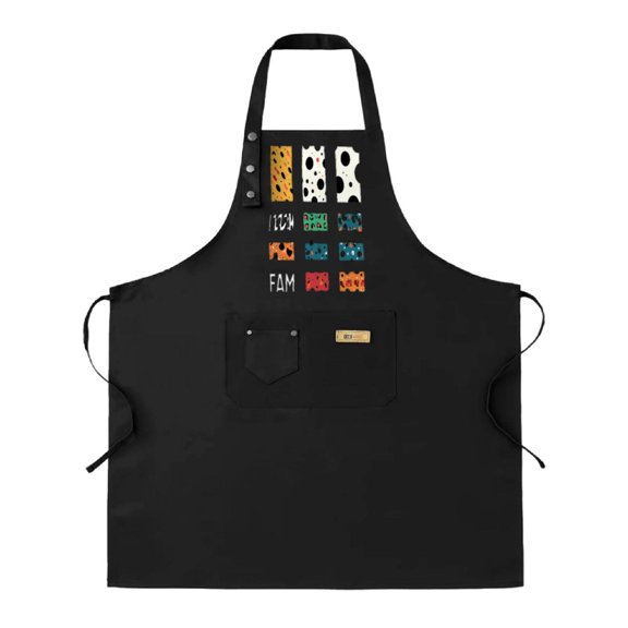 2 Pack Adjustable Bib Apron for Men & Women - Colorful Patterns with ' FAM ' Design 2 Pockets Perfect for Cooking & BBQ