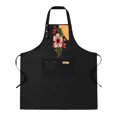 thumbnail image 1 of 2 Pack Adjustable Bib Apron for Men & Women - Floral Design with Pink & Red Flowers on Yellow Background 2 Pockets Comfortable Fit, 1 of 5