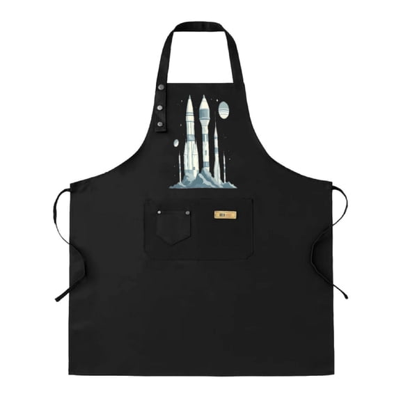 2 Pack Adjustable Bib Apron with 2 Pockets - Black Rocket Design with Stars & Moon Perfect for Cooking & Chef Use for Men & Women