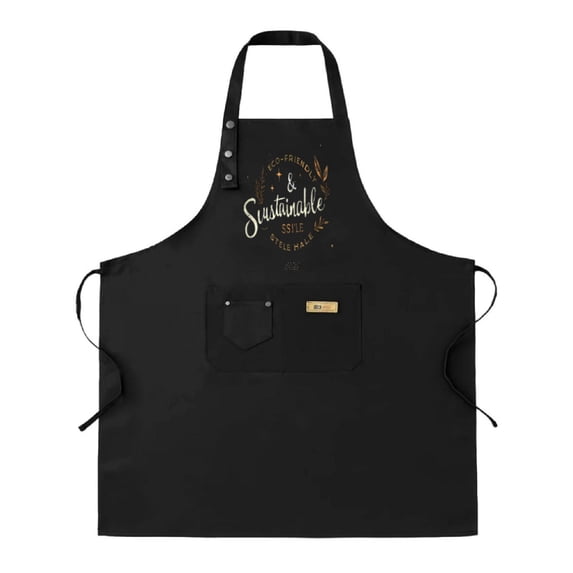 2 Pack Adjustable Bib Apron with 2 Pockets - Stylish Black Apron with ' Sustainable & Sustainable ' Design for Cooking Chef Kitchen Use