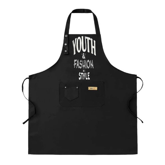2 Pack Adjustable Bib Apron with 2 Pockets - Stylish Black Design with ' YOUTH & FASHION STYLE ' Print Perfect for Cooking & Crafting