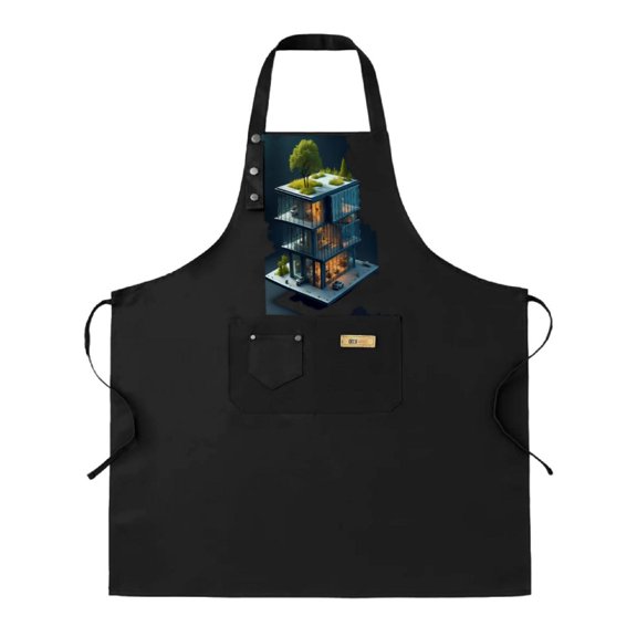 2 Pack Adjustable Bib Apron with Colorful House Illustration & 2 Pockets - Modern Artistic Design for Cooking Kitchen Chef Unisex