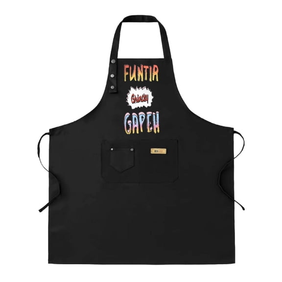 2 Pack Adjustable Bib Apron with Colorful Text Designs ' FUNITA GRANCI GAPÉH ' - Stylish Cooking Apron for Men & Women with 2 Pockets