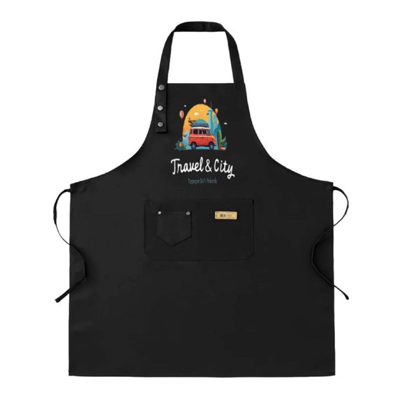 2 Pack Adjustable Bib Apron with Colorful Travel & City Design Featuring Red Vehicle Flowers and Rainbow - Perfect for Cooking