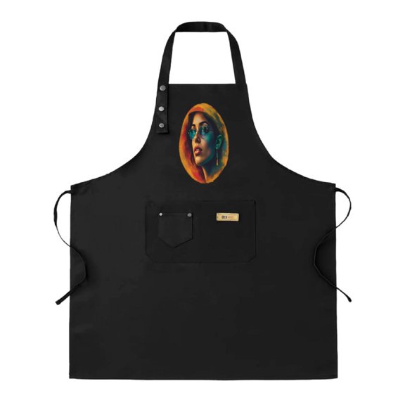 2 Pack Adjustable Bib Apron with Decorative Portrait Design - Stylish Kitchen Chef Apron for Men & Women 2 Pockets Included