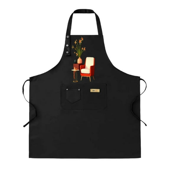 2 Pack Adjustable Bib Apron with Decorative Red Chair & Potted Plant Design 2 Pockets Perfect for Cooking & Chef Use for Men & Women