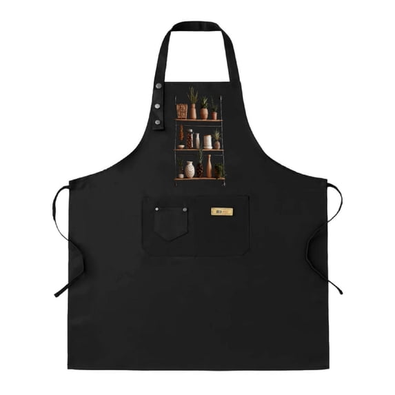 2 Pack Adjustable Bib Apron with Decorative Wooden Shelves & Potted Plants Design 2 Pockets Perfect for Cooking & Kitchen Use for Men & Women