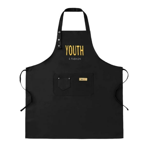 2 Pack Adjustable Bib Apron with Denim-Style Design Front Pocket and ' YOUTH S FASHION ' Text - Perfect for Cooking & Crafting