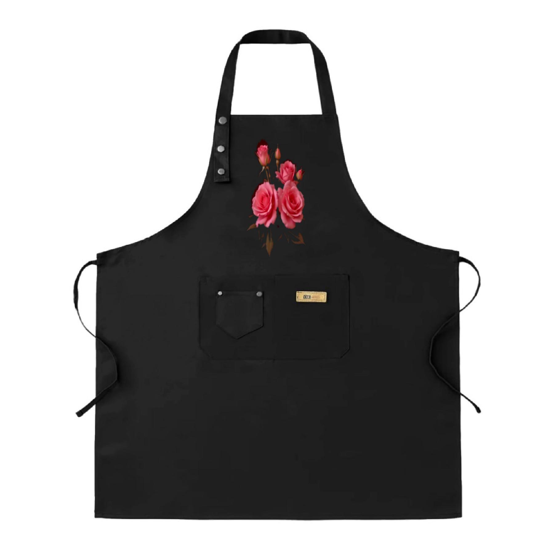 2 Pack Adjustable Bib Apron with Elegant Red Roses Design & 2 Pockets ...