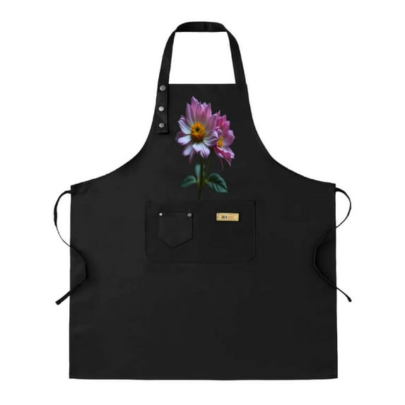 2 Pack Adjustable Bib Apron with Flower Design - Pink Petals & Green Leaves 2 Pockets Perfect for Cooking & Chef Use for Men & Women
