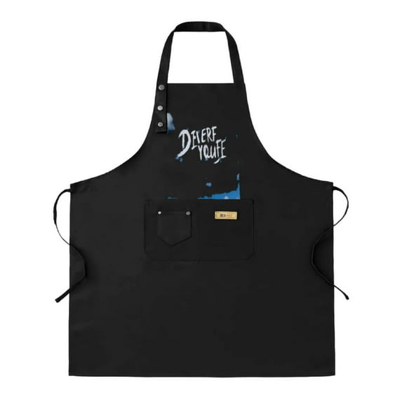 2 Pack Adjustable Bib Apron with Front Pocket Stylish " DELER TOUPE " Design in White & Blue Perfect for Cooking & Chef Use