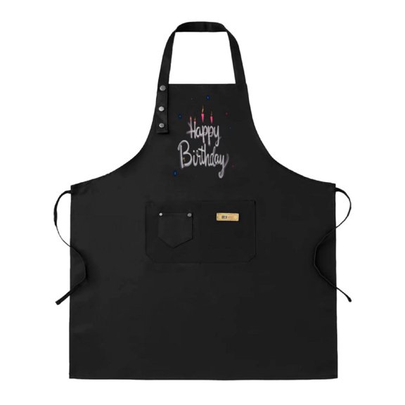 2 Pack Adjustable Bib Apron with Front Pockets Stylish ' Happy Birthday ' Design with Fireworks - Perfect for Cooking & Chef Use