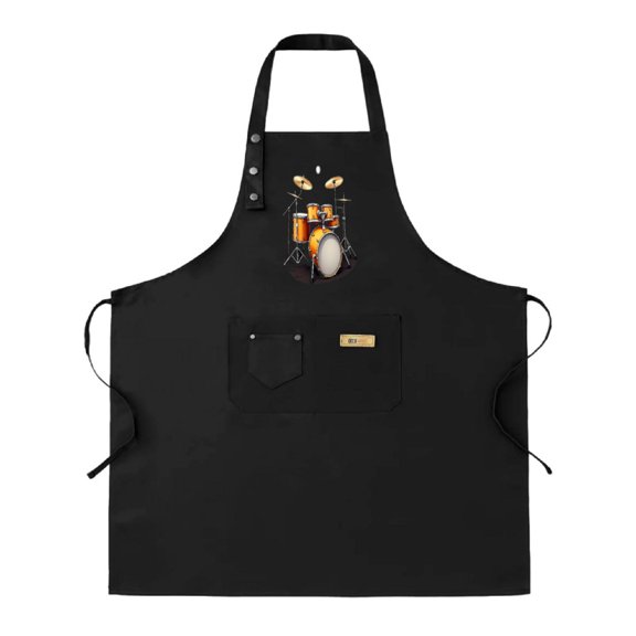 2 Pack Adjustable Bib Apron with Fun Drum Set & Cat Design 2 Pockets Perfect for Cooking & Chefs Unisex for Men & Women
