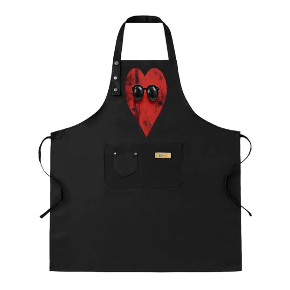 2 Pack Adjustable Bib Apron with Heart & Sunglasses Design 2 Pockets Perfect for Cooking & Chef Work Unisex for Men & Women