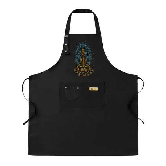 2 Pack Adjustable Bib Apron with Meditating Figure Design on Flower 2 Pockets Perfect for Cooking Kitchen Chef Use for Men & Women