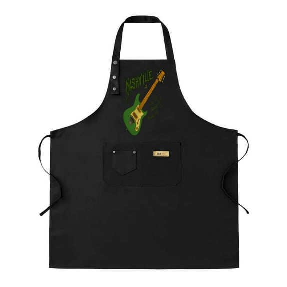 2 Pack Adjustable Bib Apron with Nashville Guitar Design & Pockets - Stylish Cooking Apron for Men & Women Perfect for Chefs