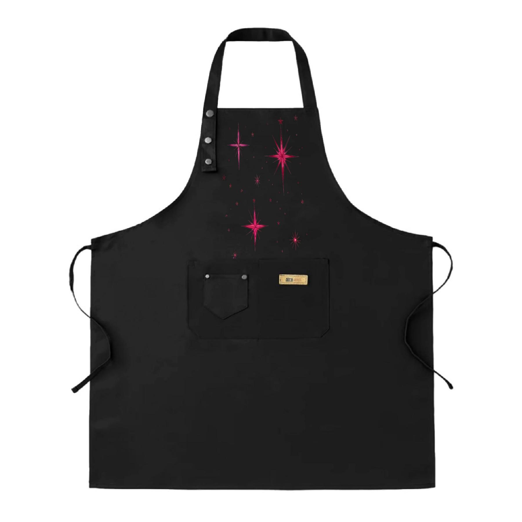 2 Pack Adjustable Bib Apron with Pink Star Design 2 Pockets Button ...
