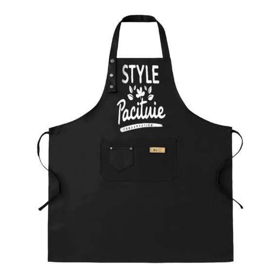 2 Pack Adjustable Bib Apron with Stylish " STYLE Pacificue " Design Front Pocket Leaf Motif & Coffee Cup Perfect for Cooking