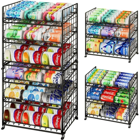 2 Pack Adjustable Can Rack Organizer, Stackable Can Storage for Kitchen Pantry Cabinet, 3-Tier Can Holders for Food, Multifunctional Can Dispenser for Snacks Soda