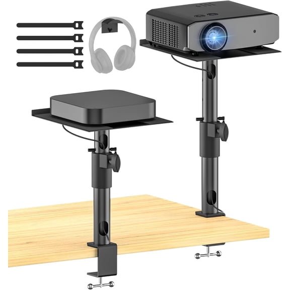 2-Pack Adjustable Clamp Projector Stand Table, Heavy Duty 40 lbs Each, Utility Tabletop Stands for Projector & Streaming Device, Gaming Console, Laptop - Theater & Office Setup