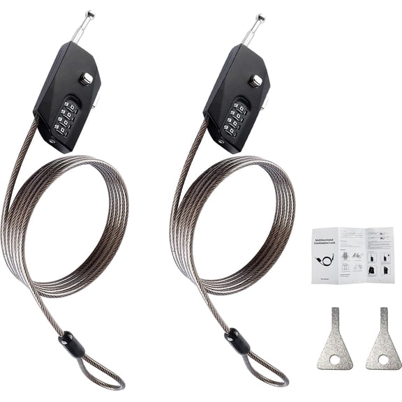 2 Pack Adjustable Combination Lock, Flexible Retractable Steel Locking Cable Trail Camera, 6.6ft Long Cable Lock for Luggage Suitcase Helmet Black