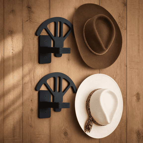 2-Pack Wooden Cowboy Hat Rack Wall Mount Stand with 4-Speed Adjustment, Fits Fedoras, Sun Hats & Western Caps for Home or Closet Storage