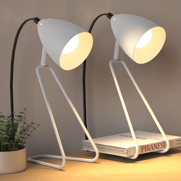 2 Pack Adjustable Desk Lamp, 350 Rotatable Eye-Caring Lamp with LED Bulb, Metal Base Light for Office Bedroom, White