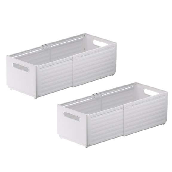 2 Pack Adjustable Expandable Storage Box with Handles Multifunctional Organizer and Storage Bins for Kitchen Cabinets Wardrobes Bathroom (White)