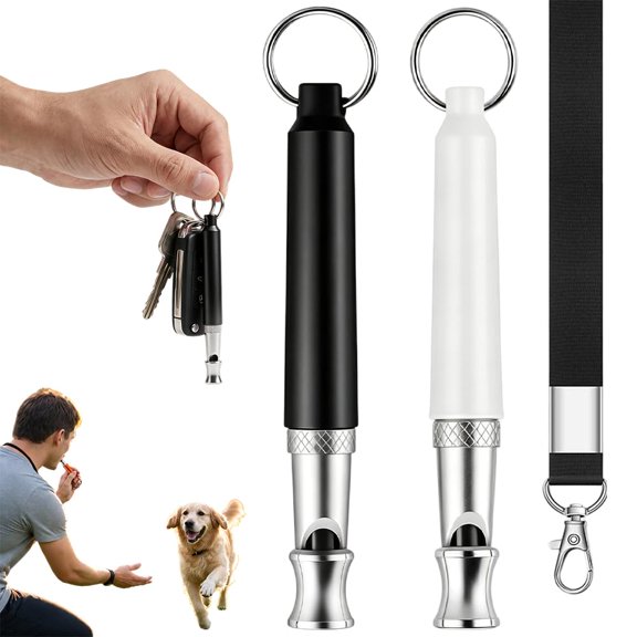 2 Pack Adjustable Frequency Ultrasonic Dog Training Whistle with Lanyard, Stainless Steel Pet Recall Training Aid for Most Dog Breeds, Indoor & Outdoor Behavior Training Tool