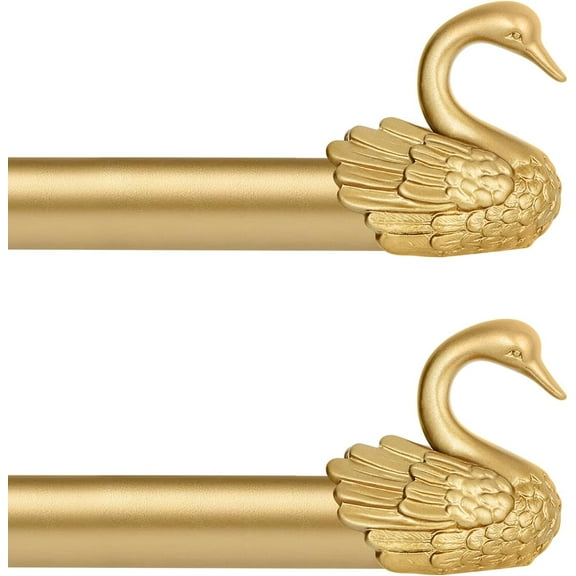 2 Pack Adjustable Gold Curtain Rods 48 to 84 Inch, Heavy Duty 1 Inch Drapery Rod Set with Brackets and Decorative Swan Finials, Single Rod for Bedroom 36-88 Inches, Brass Gold Finish