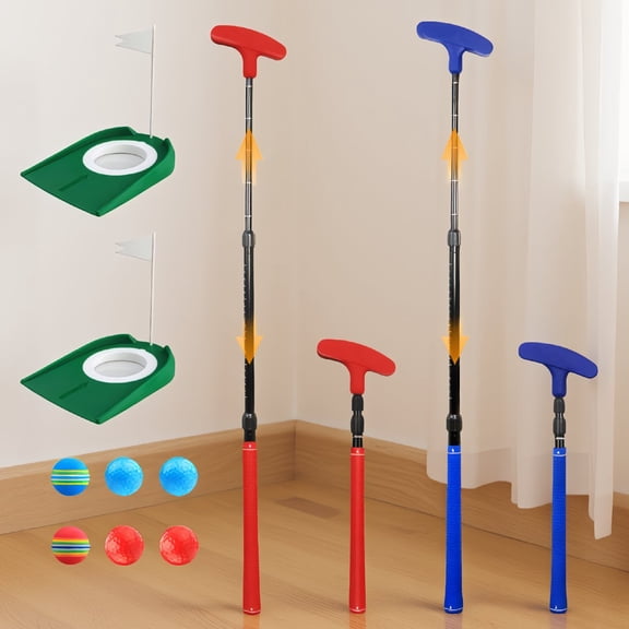 2-Pack Adjustable Golf Putters Mini Golf Set with 6 Balls, 2 Cups & Flags, Right & Left Handed, Indoor Outdoor