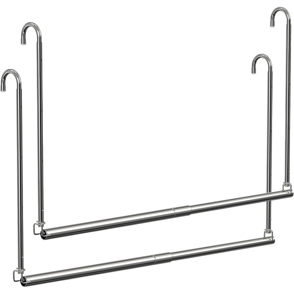 2 Pack Adjustable Hanging Closet Rod, Heavy Duty Metal Double Closet Extender Organizer for Clothes, 6 Height Adjustments, Adjustable Height & Width, Space Saving Closet Hanging Bar