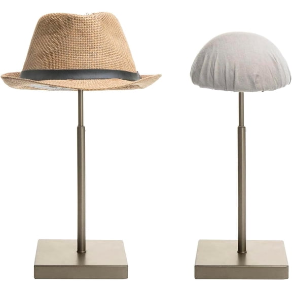 2 Pack Adjustable Hat Rack Stand with Fabric-Covered Dome Top for Baseball Caps Helmets Wigs Veils 11.5 to 17.5 Inches Tall Bronze