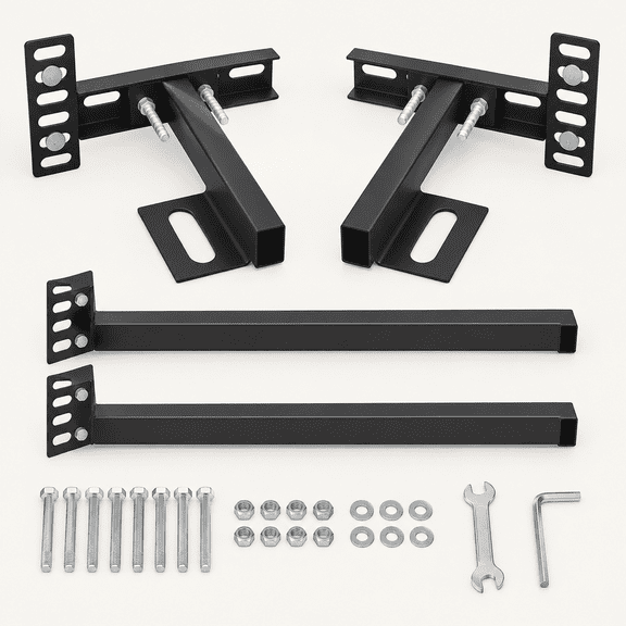 2 Pack Adjustable Headboard Brackets for Metal Bed Frame, Headboard & Footboard Extension Kit, Fits Twin Full Queen King (Check Hole Spacing), Matte Black