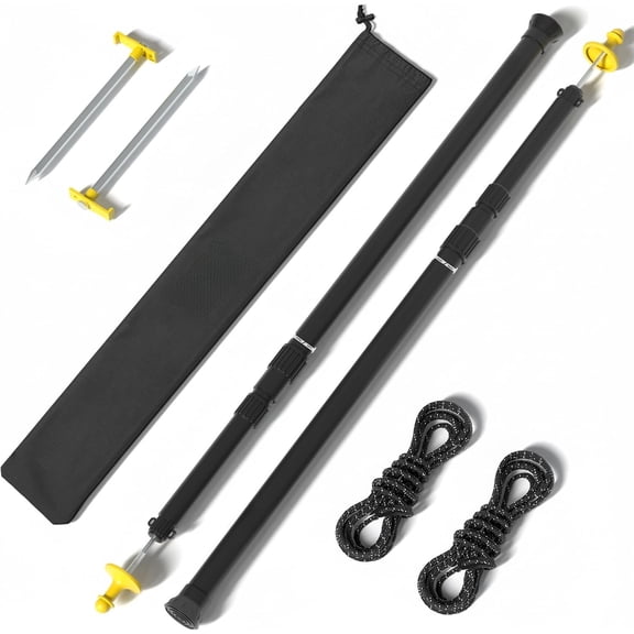 2 Pack Adjustable Heavy-Duty Tarp Poles, Camping Tent Poles Set with Ground Stakes & Guylines & Yellow Caps, Telescoping Pole(2.79ft to 8.5ft) for Outdoor Tarp Use