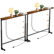 70" Adjustable Height Narrow Console Table with Power Outlets, Sofa Table with Charging Station Behind Couch, Entryway Table for Living Room and Hallway – Rusti