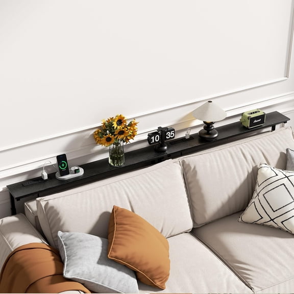 2 Pack Adjustable Height Narrow Console Table with Power Outlets, 90" Long Sofa Table with Charging Station Behind Couch Table Entryway Table for Living Room and Hallway – Black