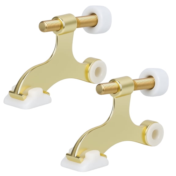 WellMade 2 Pack Adjustable Hinge Pin Door Stoppers, Heavy Doorstops for Top of Door, Satin Brass with Rubber Bumper Tips, WellMade