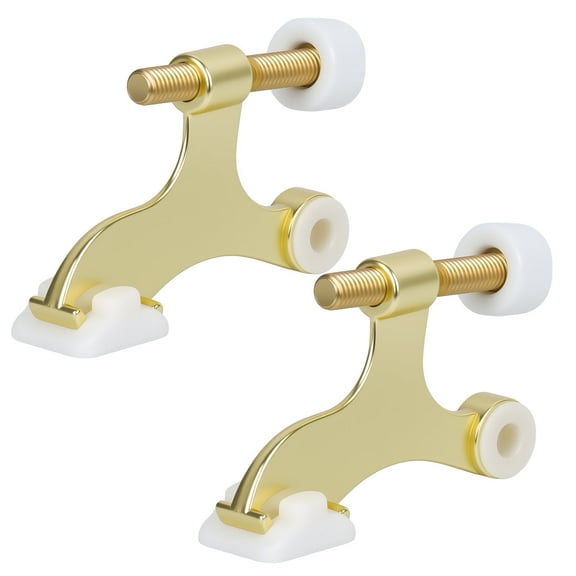 WellMade 2 Pack Adjustable Hinge Pin Door Stoppers, Heavy Doorstops for Top of Door, Satin Brass with Rubber Bumper Tips, WellMade