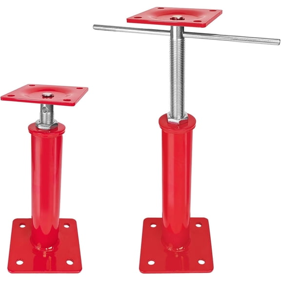 2 Pack Adjustable House Floor Jacks, 11"-16" Height Range Jack for Leveling, 3-5 Ton Lod Capacity Heavy-Duty Basement Support Screw Jack for House Foundation, Stairs, Porches, Roof Beams, Red
