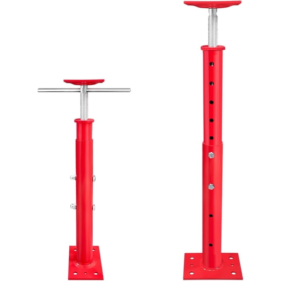 2 Pack Adjustable House Floor Jacks, 19"-38" Height Range Jack for Leveling, 2-3 Ton Lod Capacity Heavy-Duty Basement Support Screw Jack for House Foundation, Stairs, Porches, Roof Beams, Red