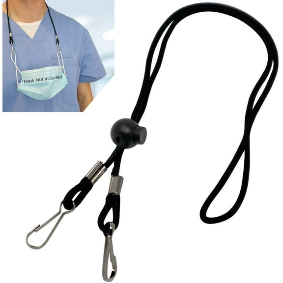 2 Pack - Adjustable Length Face Mask Lanyard - Handy & Convenient Safety Mask Holder & Hanger - Comfortable Around The Neck Facemask Rest & Ear Saver - Easy On & Off by Specialist ID (Black)