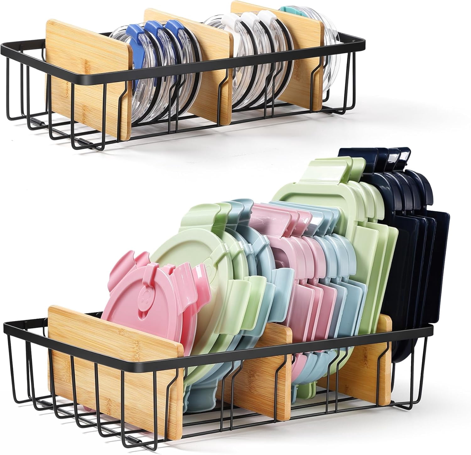 Container For Cabinet 2-Pack Adjustable Lid Organizers - Large Kitchen Cabinet Organizer for ...
