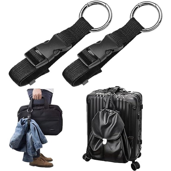 2-Pack Adjustable Luggage Strap, Add-A-Bag Travel Accessory, Hands-Free Jacket & Bag Holder (Black)