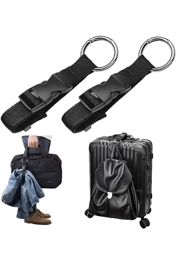 2-Pack Adjustable Luggage Strap, Add-A-Bag Travel Accessory, Hands-Free Jacket & Bag Holder (Black)