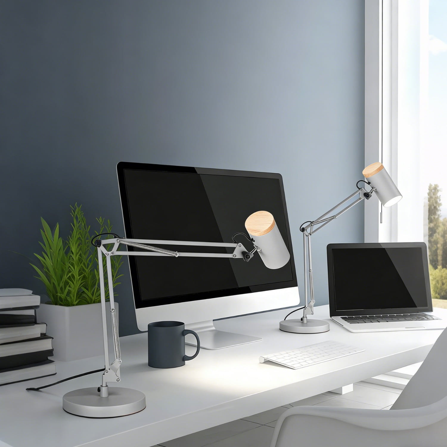 2 Pack Adjustable Metal Table Lamp, Large Size Max Height 29.7", E26 Base, Swing Arm Desk Light with Wooden Accent, Grey